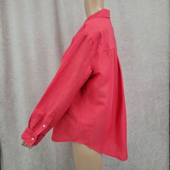 Anthropologie Maeve Coral Red Linen Button Down Blouse Long Sleeve Shirt - Picture 3 of 11